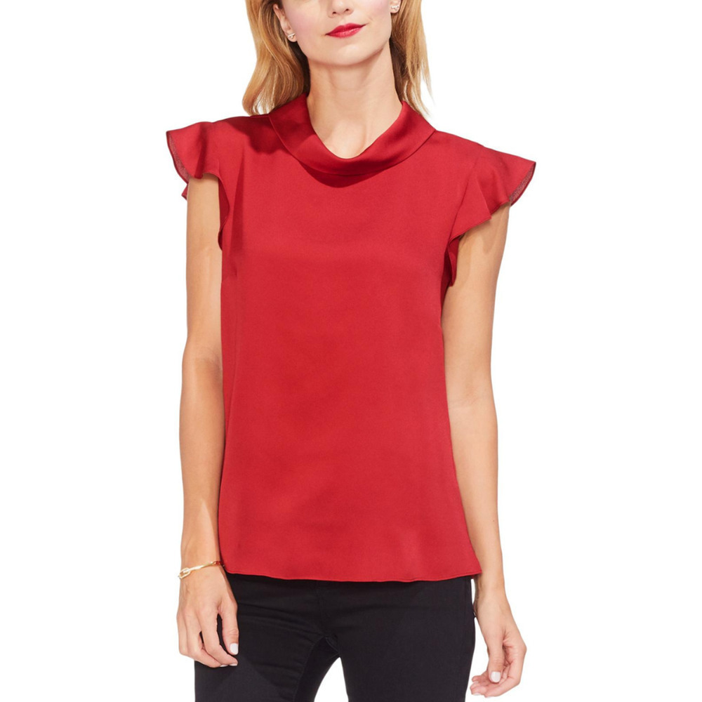 VINCE CAMUTO Ruffle Flutter Sleeve Mock Neck Merlot Blouse XS